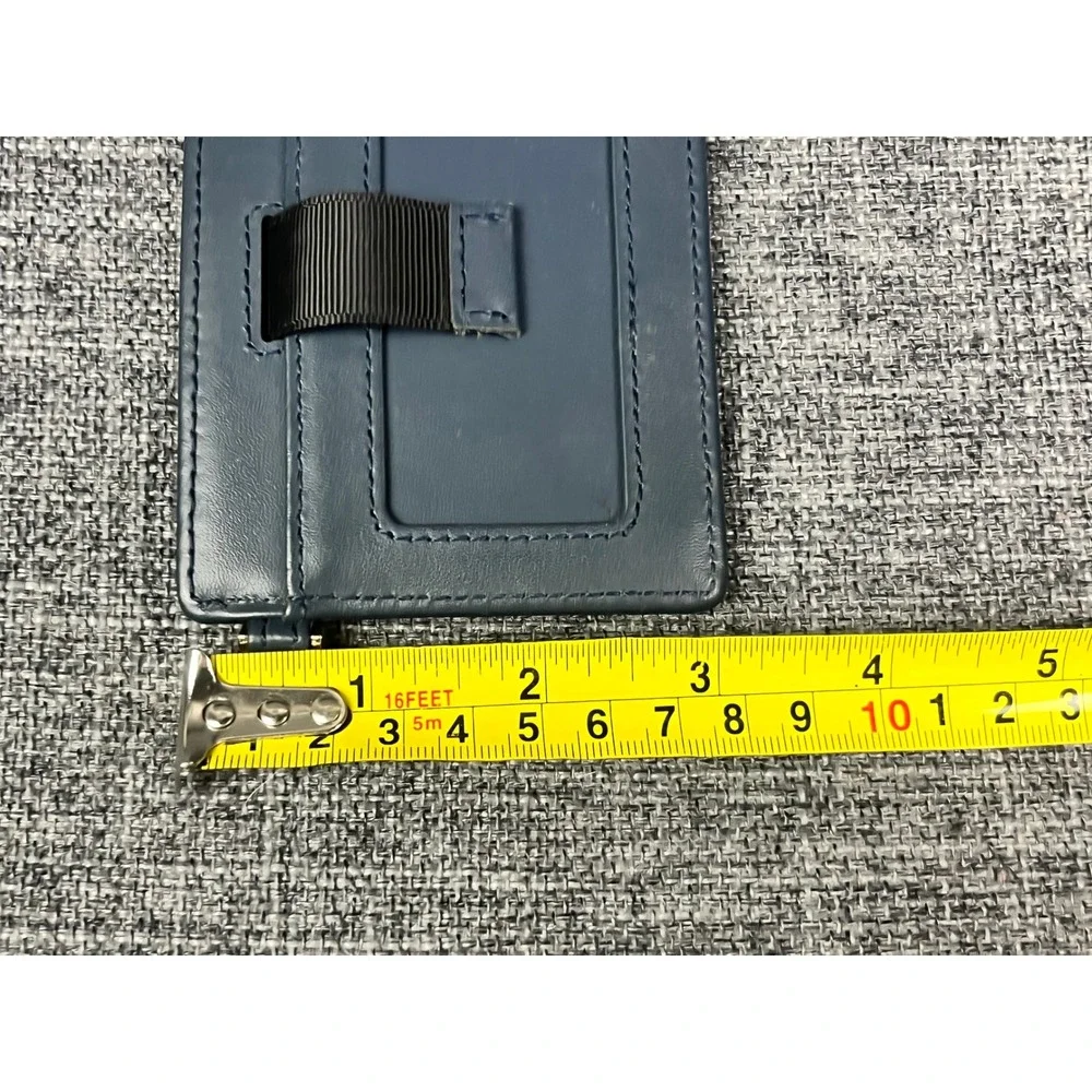 Andar Navy Blue Leather Minimalist Card Holder Wallet with ID Window Pull Tab